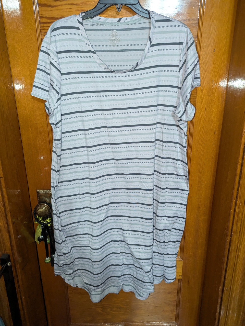 Striped V-Neck Women’s Sleep Dress in White and Gray